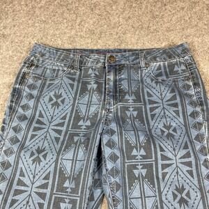 Liverpool Jeans Abby Ankle Skinny Blue Geometric Tribal Print Pants Womens 12